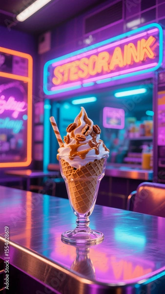 Obraz Ice Cream Dessert Under Neon Lights