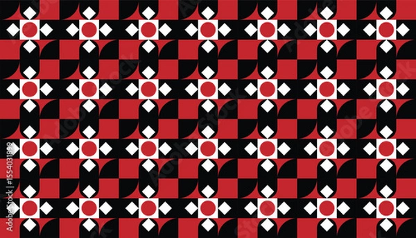 Fototapeta Dynamic and rhythmic geometric background using simple contrasting shapes and colors to create optical harmony