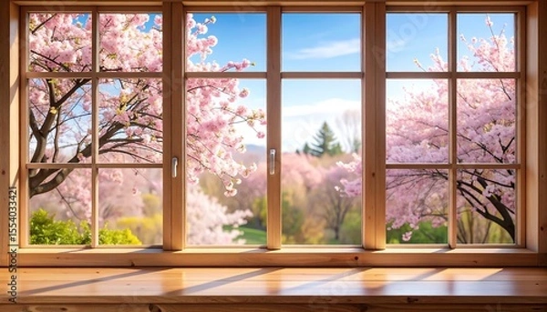 Obraz Spring blossoms seen through a window