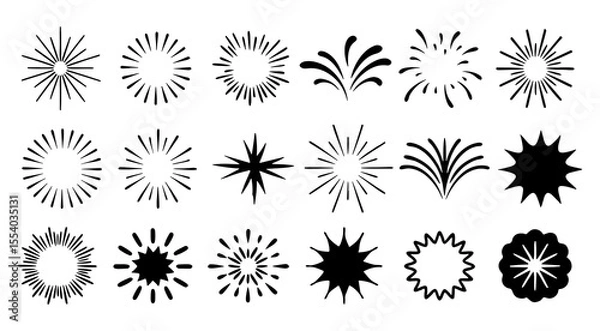 Fototapeta Collection of black and white abstract starbursts and sunbursts graphic elements for design and celebration