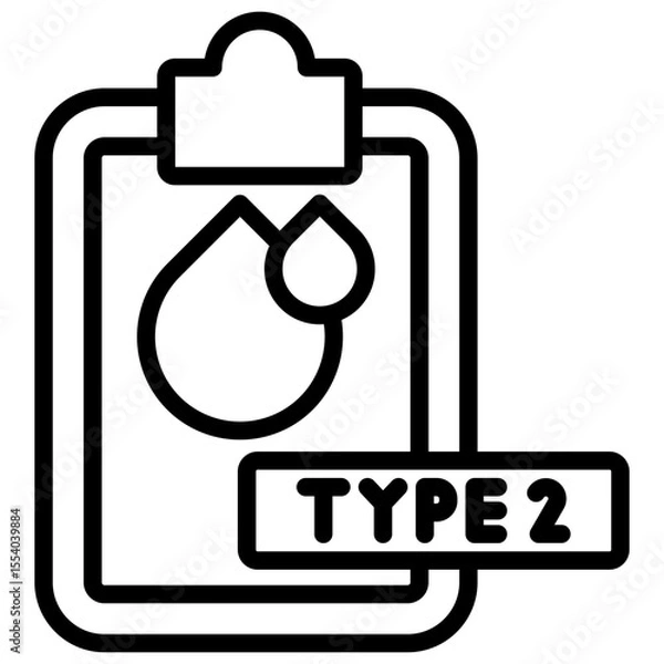 Fototapeta Icon depicts a clipboard with a document containing blood type two data referring to diabetes mellitus a chronic condition characterized by high blood sugar levels.