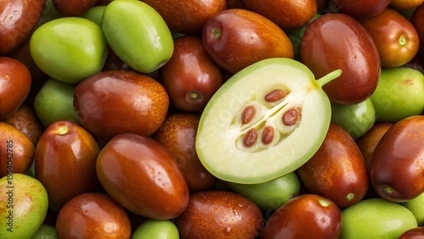 Obraz Fresh jojoba fruits background. Suitable for marketing or business purposes. Panoramic banner with place for text