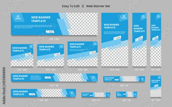 Fototapeta web banners of different sizes with place for photos. Abstract banner design web template Set, Horizontal header web banner. 
