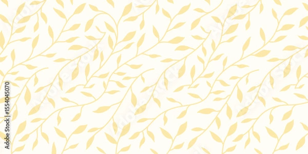 Fototapeta Seamless yellow leaf pattern on cream background. Elegant botanical vector for fabric, wallpaper, packaging, stationery, and spring or autumn themed designs.