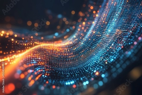 Fototapeta Abstract futuristic technology background with glowing dots and digital data stream