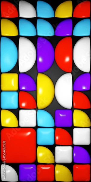 Obraz Abstract background with three - dimensional colored cubes and semicircles. Plastic colorful cubes background. Mosaic pattern with simle geometric convex multicolored shapes. 3d rendering
