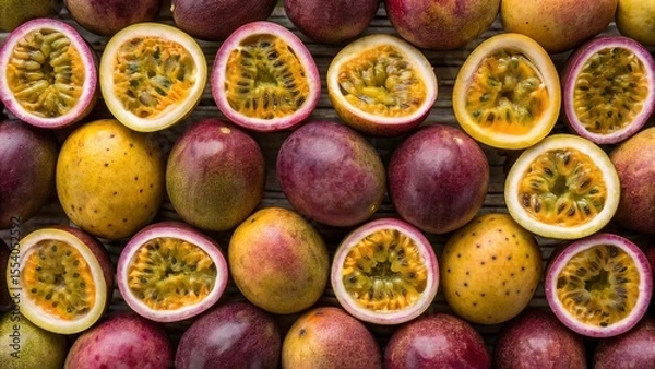 Obraz Ripe passion fruit background. Suitable for marketing or business purposes. Panoramic banner with place for text