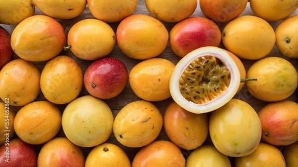 Obraz Ripe passion fruit background. Suitable for marketing or business purposes. Panoramic banner with place for text