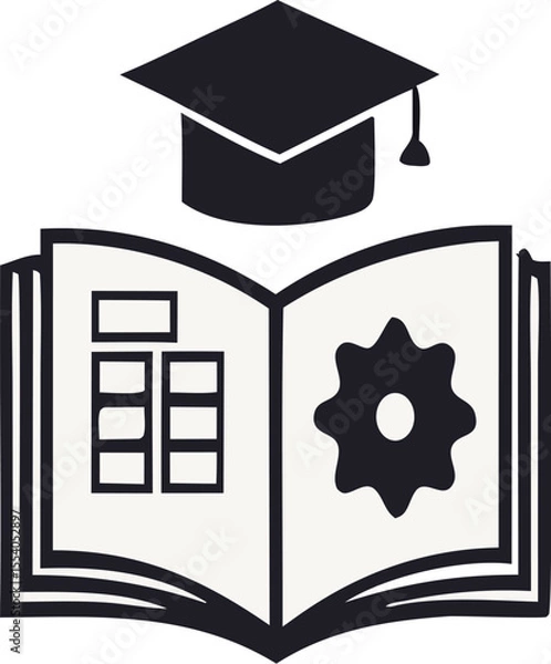 Fototapeta An open book with a graduation cap, symbolizing education and learning.