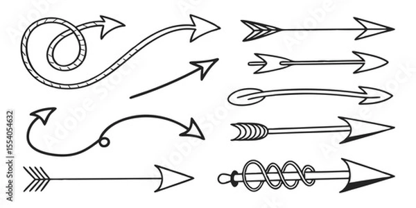 Fototapeta Vector Sketch Arrows – Hand-Drawn Loops, Curves, and Directional Icons