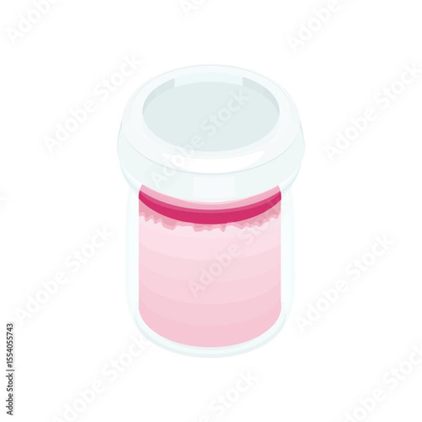 Fototapeta イラスト素材：瓶入りのいちごミルクプリン。蓋付き。