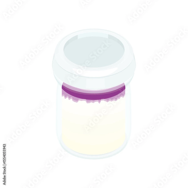 Obraz イラスト素材：瓶入りのブルーベリーのチーズミルクプリン。蓋付き。