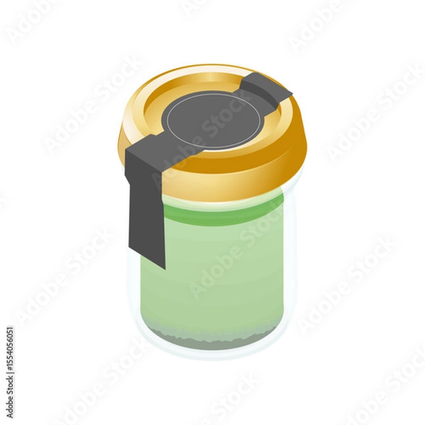 Fototapeta イラスト素材：瓶入りの抹茶プリン。蓋付き。