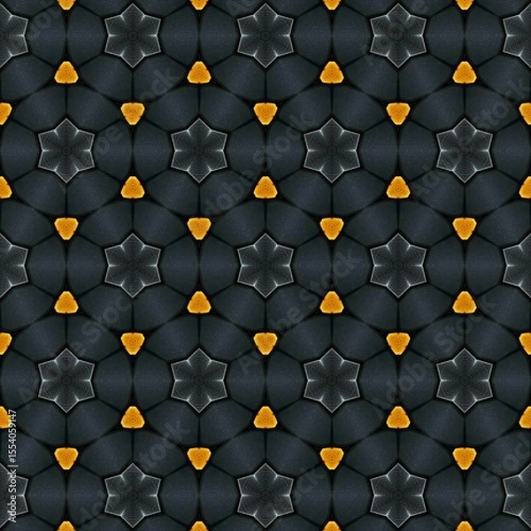 Fototapeta Stylish geometric pattern featuring a repetitive design of star shapes in gray with vibrant orange accents, set against a dark background