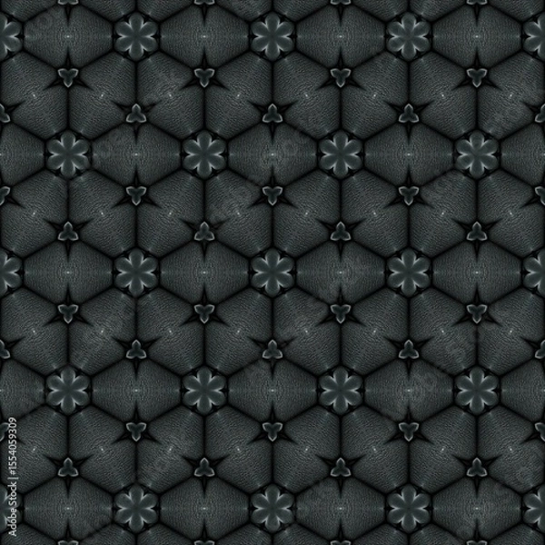 Fototapeta Elegant geometric pattern featuring a repetitive design of stylized floral shapes in dark tones, set against a textured background