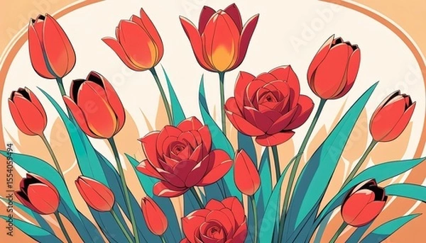 Obraz Vibrant bouquet of tulips and roses.
