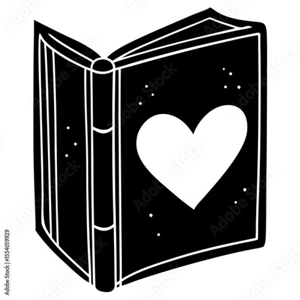Obraz Romantic book and heart icon silhouette ideal for World Book Lovers Day, book clubs, Valentine’s themes, library events, educational projects, and print or digital reading promotions.