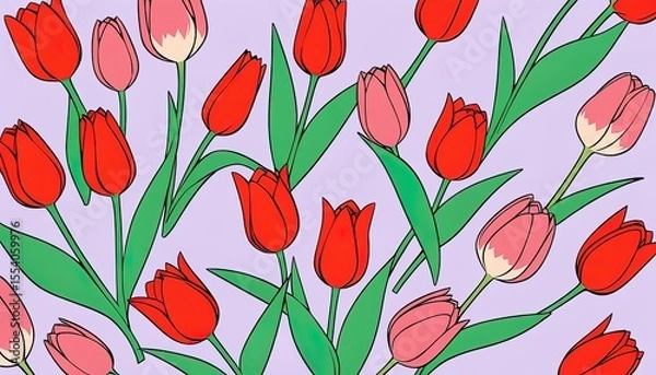 Obraz Vibrant tulip flowers in a repeating pattern.