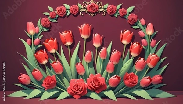 Obraz Floral arrangement of tulips and roses.