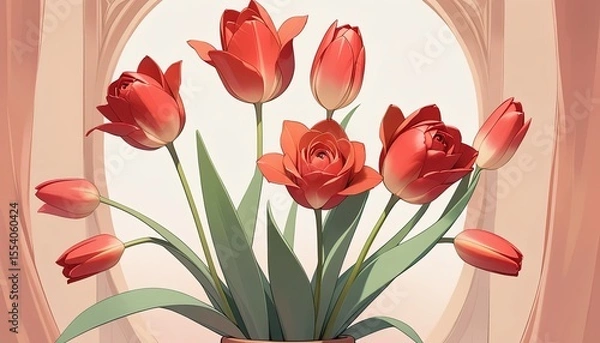 Obraz Vibrant red tulips in a vase.