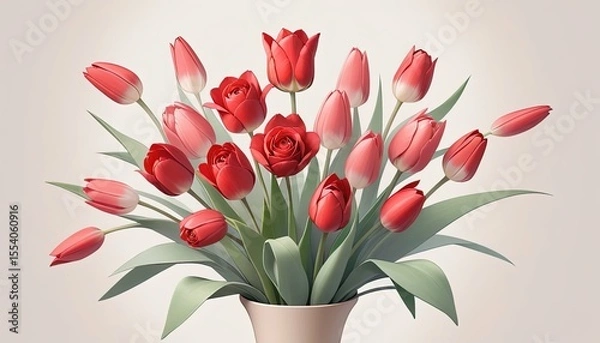 Obraz A bouquet of red and pink tulips in a vase.