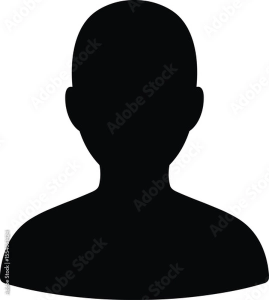 Fototapeta Generic user profile silhouette icon, anonymous person avatar, black head and shoulders graphic, placeholder identity image, minimal design, blank digital portrait