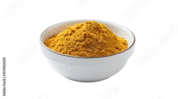 Obraz A white bowl filled with vibrant yellow curry powder isolated on transparent background