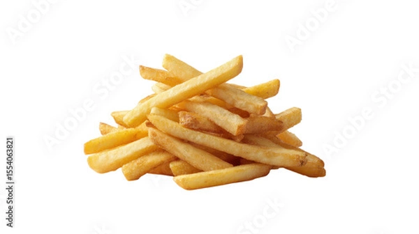 Obraz Golden brown french fries piled high on a transparent background isolated on transparent background