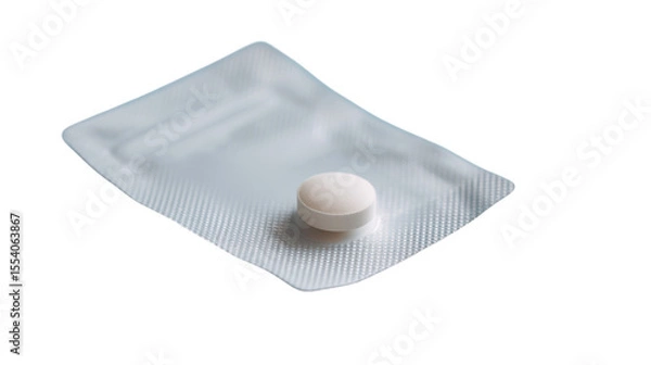 Obraz Single white round pill in a blister pack isolated on transparent background