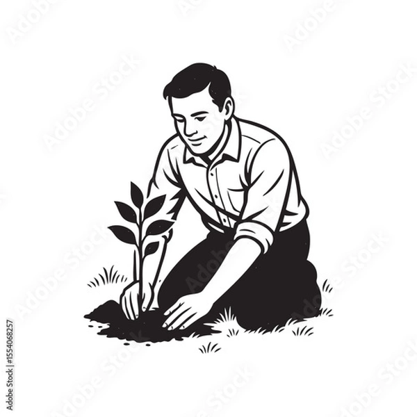 Fototapeta man planting tree