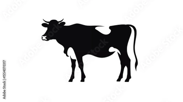 Fototapeta A simple vector illustration of a dairy cow with white spots stands against transparent background.