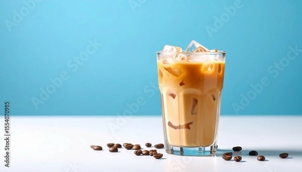 Fototapeta Plastic cup of ice coffee latte on studio photo lighting at top table