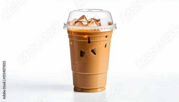Fototapeta Plastic cup of ice coffee latte on studio photo lighting at top table