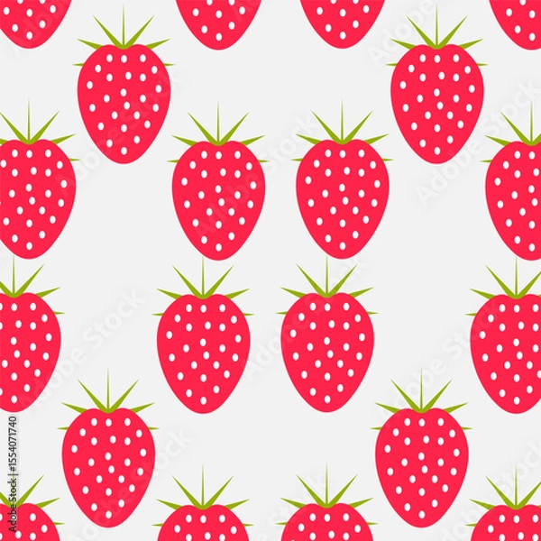 Fototapeta Sweet red strawberries seamless flat pattern background. Vector illustration