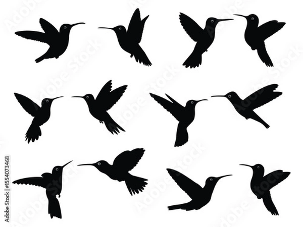 Fototapeta Set of hummingbird silhouette logo isolated on background in different poses. Vector illustration.