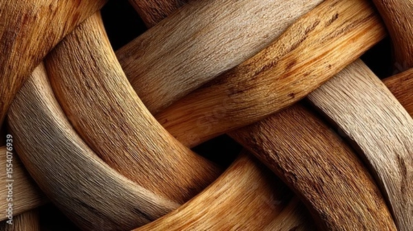 Fototapeta Abstract intertwined wooden planks creating a unique texture and pattern