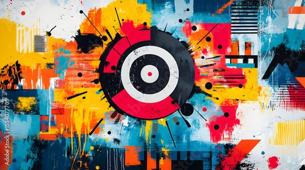 Fototapeta High-Contrast Art- Collage Featuring Circular Target Symbolizing Brand Positioning Strategies, Strategic Marketing Approaches, and Business Growth Concepts with Dynamic Visual Elements 45923666 2