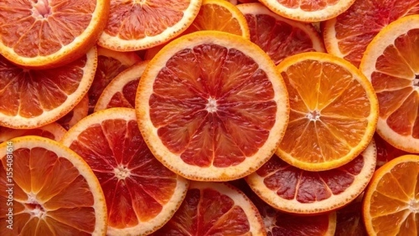 Obraz Fresh blood red orange slices background. Suitable for marketing or business purposes. Panoramic banner with place for text
