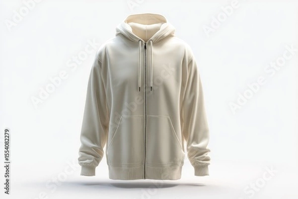 Fototapeta Cream-colored zip-up hoodie, front view
