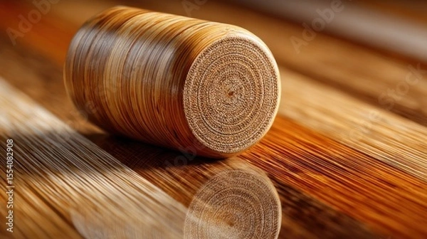 Fototapeta Abstract wooden roll reflected on smooth surface, rustic charm design element