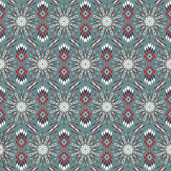 Fototapeta American tribal ethnic native pattern seamless.Traditional Navajo,Aztec,Apache,Southwest and Mexican style fabric pattern.Abstract vector motif pattern.For fabric,clothing,blanket,woven,wrap,decorate.