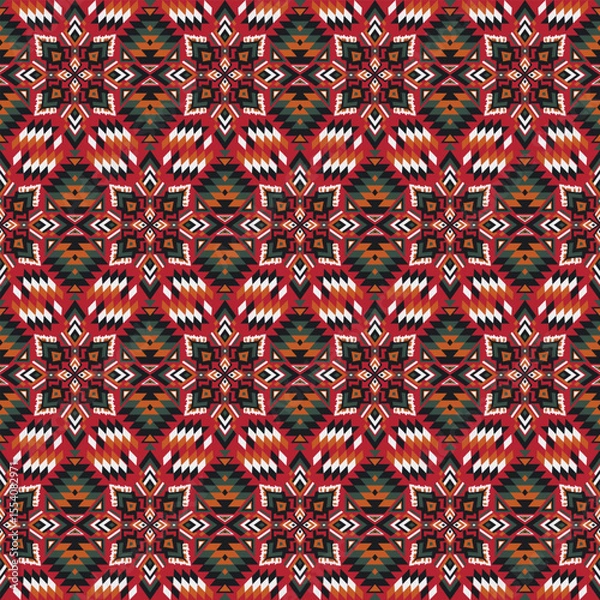 Fototapeta American tribal ethnic native pattern seamless.Traditional Navajo,Aztec,Apache,Southwest and Mexican style fabric pattern.Abstract vector motif pattern.For fabric,clothing,blanket,woven,wrap,decorate.