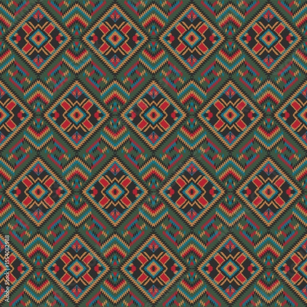 Fototapeta American tribal ethnic native pattern seamless.Traditional Navajo,Aztec,Apache,Southwest and Mexican style fabric pattern.Abstract vector motif pattern.For fabric,clothing,blanket,woven,wrap,decorate.