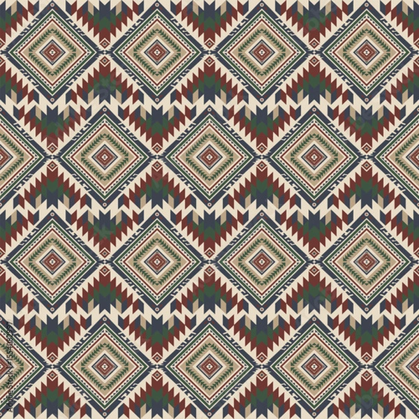 Fototapeta American tribal ethnic native pattern seamless.Traditional Navajo,Aztec,Apache,Southwest and Mexican style fabric pattern.Abstract vector motif pattern.For fabric,clothing,blanket,woven,wrap,decorate.