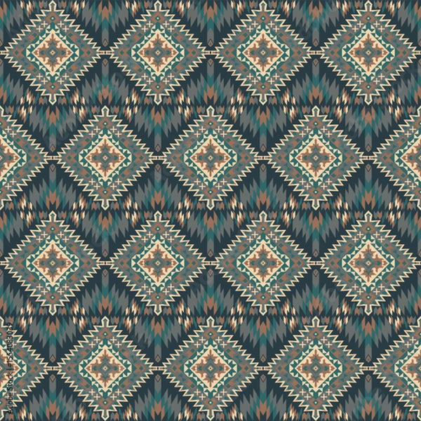 Fototapeta American tribal ethnic native pattern seamless.Traditional Navajo,Aztec,Apache,Southwest and Mexican style fabric pattern.Abstract vector motif pattern.For fabric,clothing,blanket,woven,wrap,decorate.