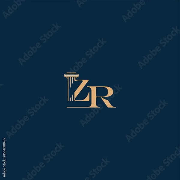 Fototapeta ZR letter concept of elegant attorney design classy law logo with monogram and pillar