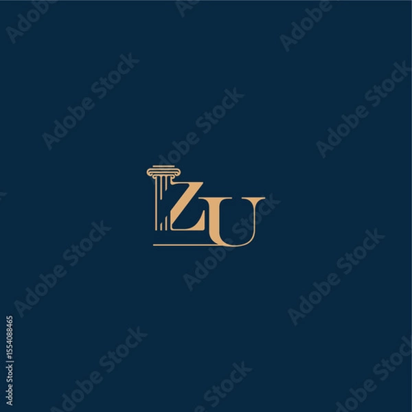 Fototapeta ZU letter concept of elegant attorney design classy law logo with monogram and pillar