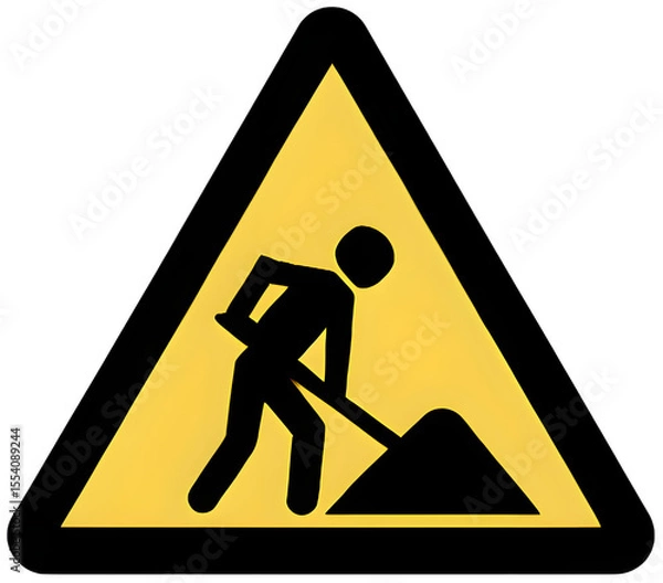 Fototapeta Construction Work Warning Sign, Triangular Yellow Caution Symbol png