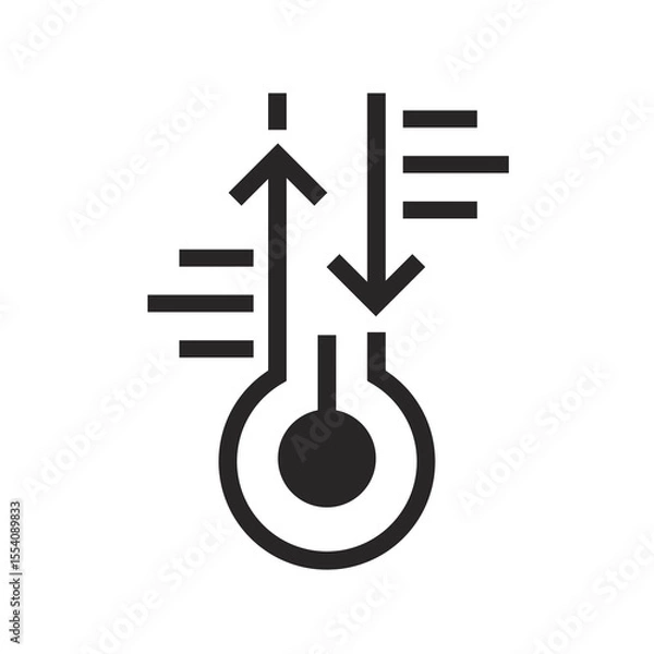 Fototapeta Vector thermometer icon showing temperature. Perfect for health, medical, weather, or climate themes. Isolated flat symbol in black and white, simple minimal pictogram style.