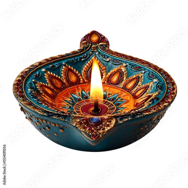 Fototapeta Decorated Diwali diya with lit candle